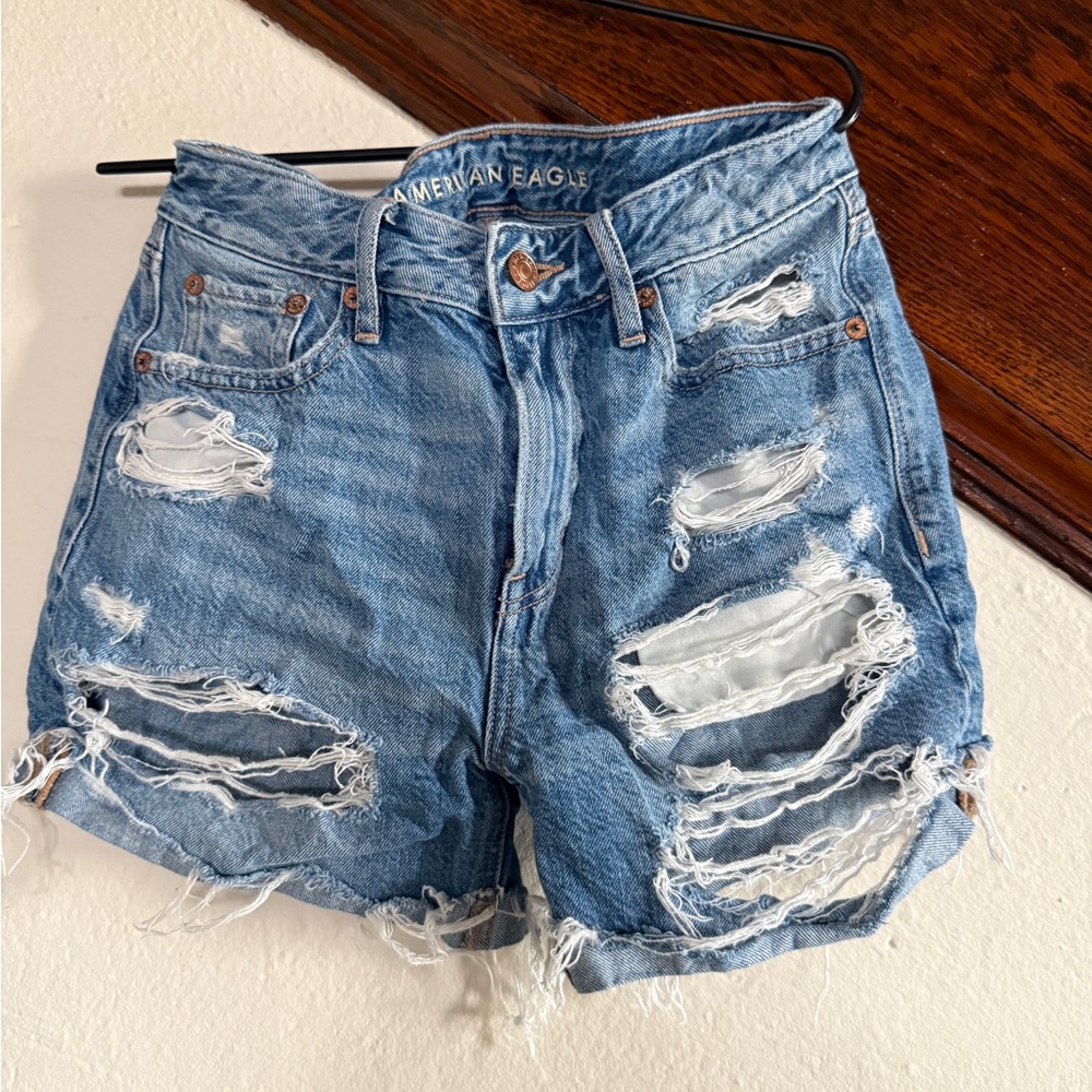 American Eagle Outfitters Women's Ripped Blue Jean Shorts